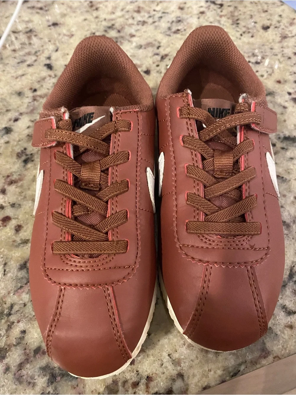 Nike Kids BurgundyLeather Sneaker with White Swoosh